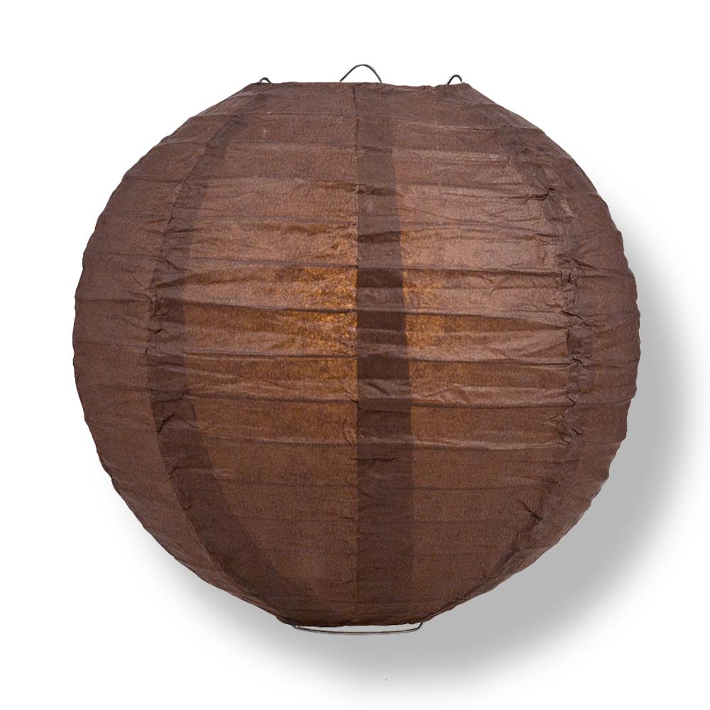 12" Brown Round Paper Lantern, Even Ribbing, Chinese Hanging Wedding & Party Decoration - PaperLanternStore.com - Paper Lanterns, Decor, Party Lights & More