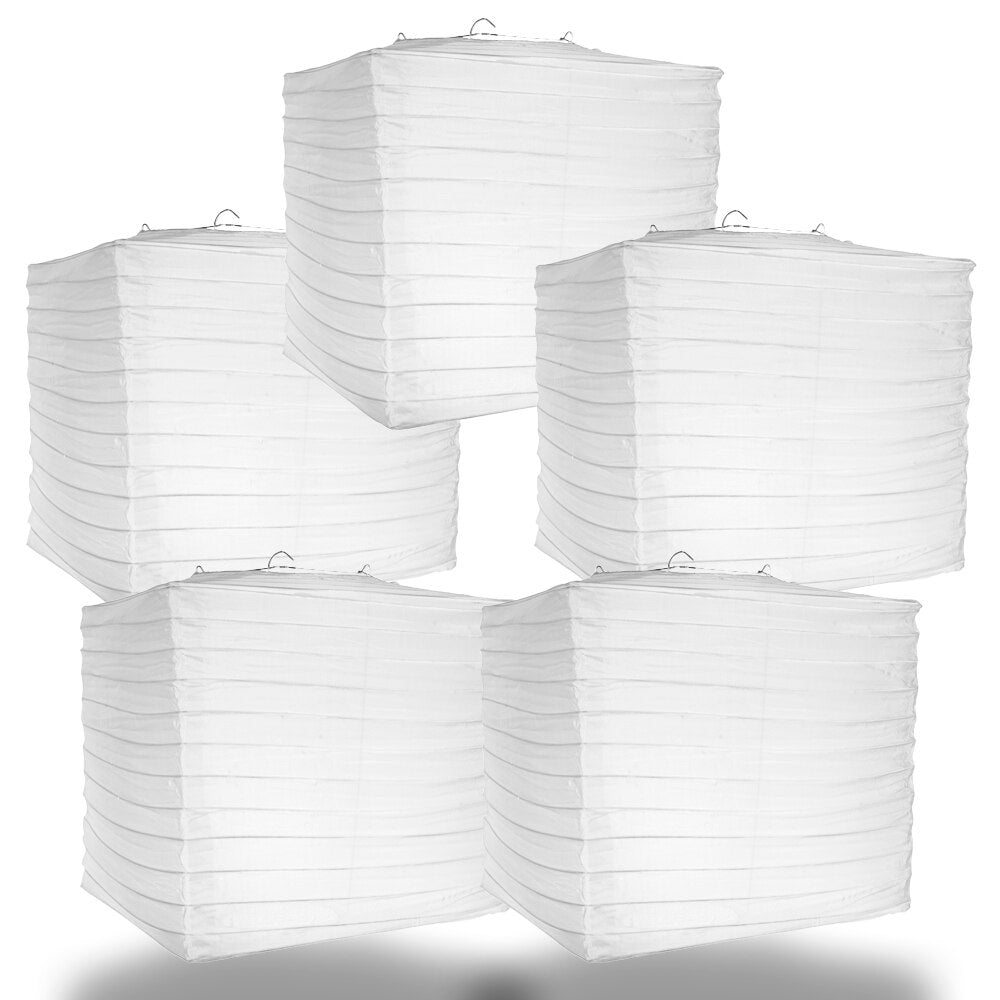 5-Pack 10" White Shimmering Nylon Square Lantern - Luna Bazaar | Boho & Vintage Style Decor