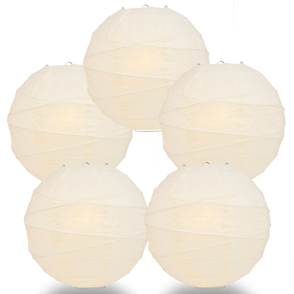 5-Pack 8 Inch Ivory Free-Style Ribbing Round Paper Lantern - Luna Bazaar | Boho & Vintage Style Decor