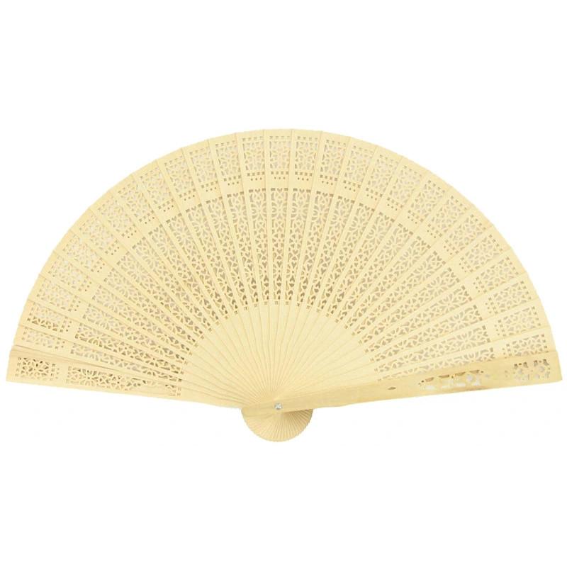 8" Natural Beige / Ivory Tan Sandalwood Folding Hand Fan w/ Organza Bag for Weddings (10 PACK) - Luna Bazaar | Boho & Vintage Style Decor