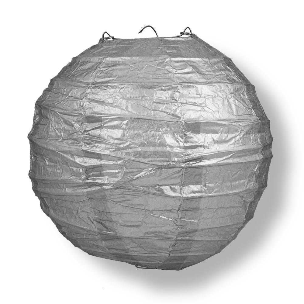 8 Inch Silver Free-Style Ribbing Round Paper Lantern - Luna Bazaar | Boho & Vintage Style Decor