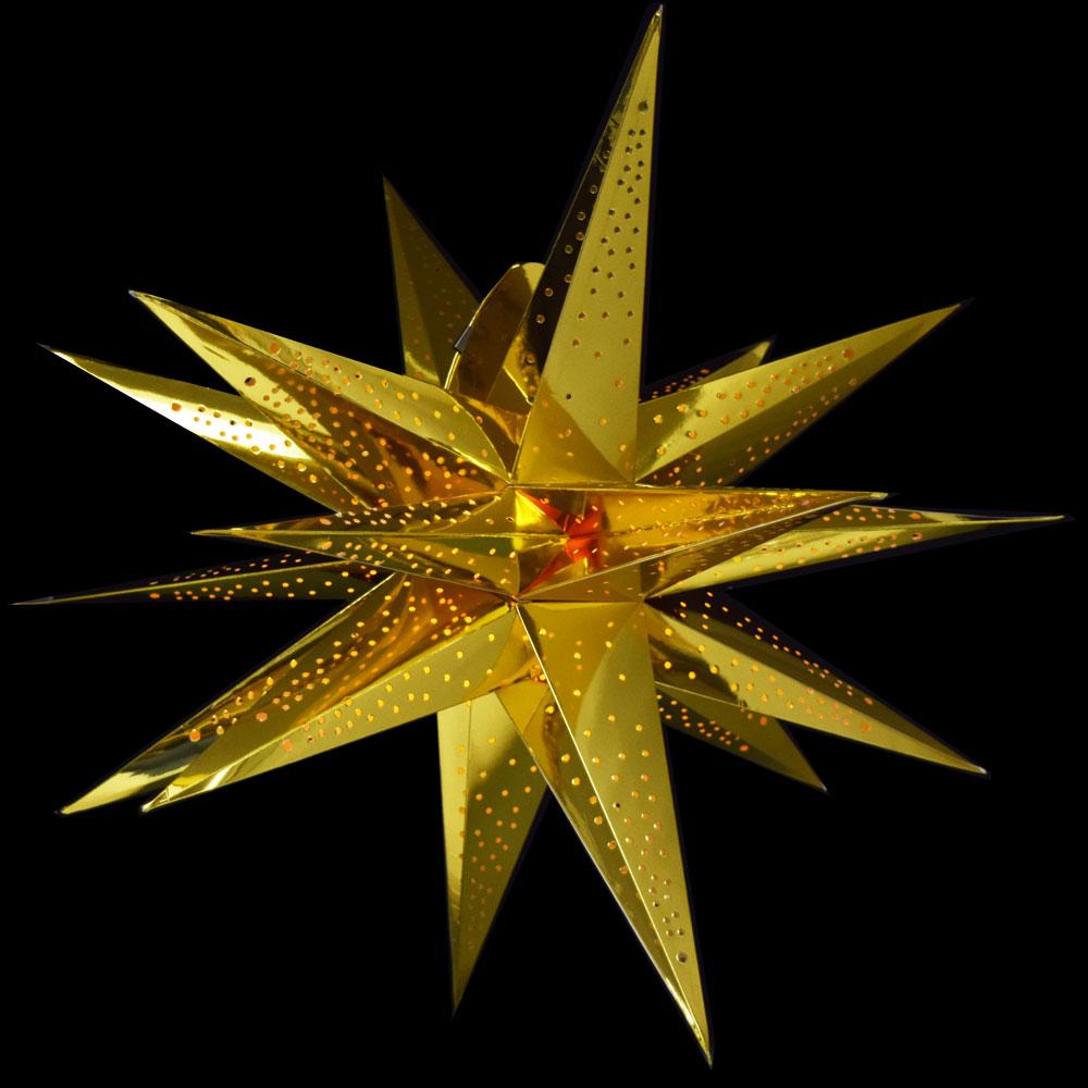 24" Moravian Glossy Gold Multi-Point Paper Star Lantern Lamp, Hanging - Luna Bazaar | Boho & Vintage Style Decor