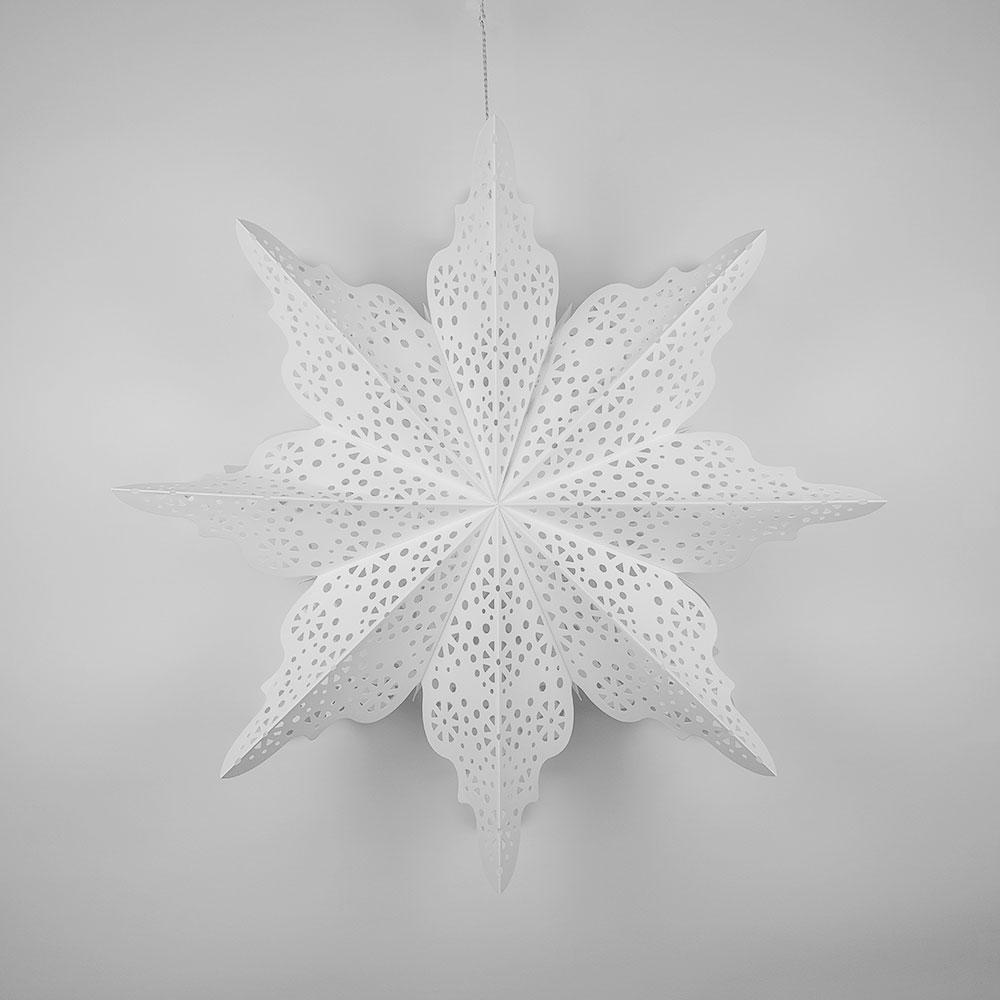 Pizzelle Paper Star Lantern (29-Inch, Bright White, Holiday Moroccan Snowflake Design) - Great With or Without Lights - Holiday and Snowflake Decorations - Luna Bazaar | Boho & Vintage Style Decor