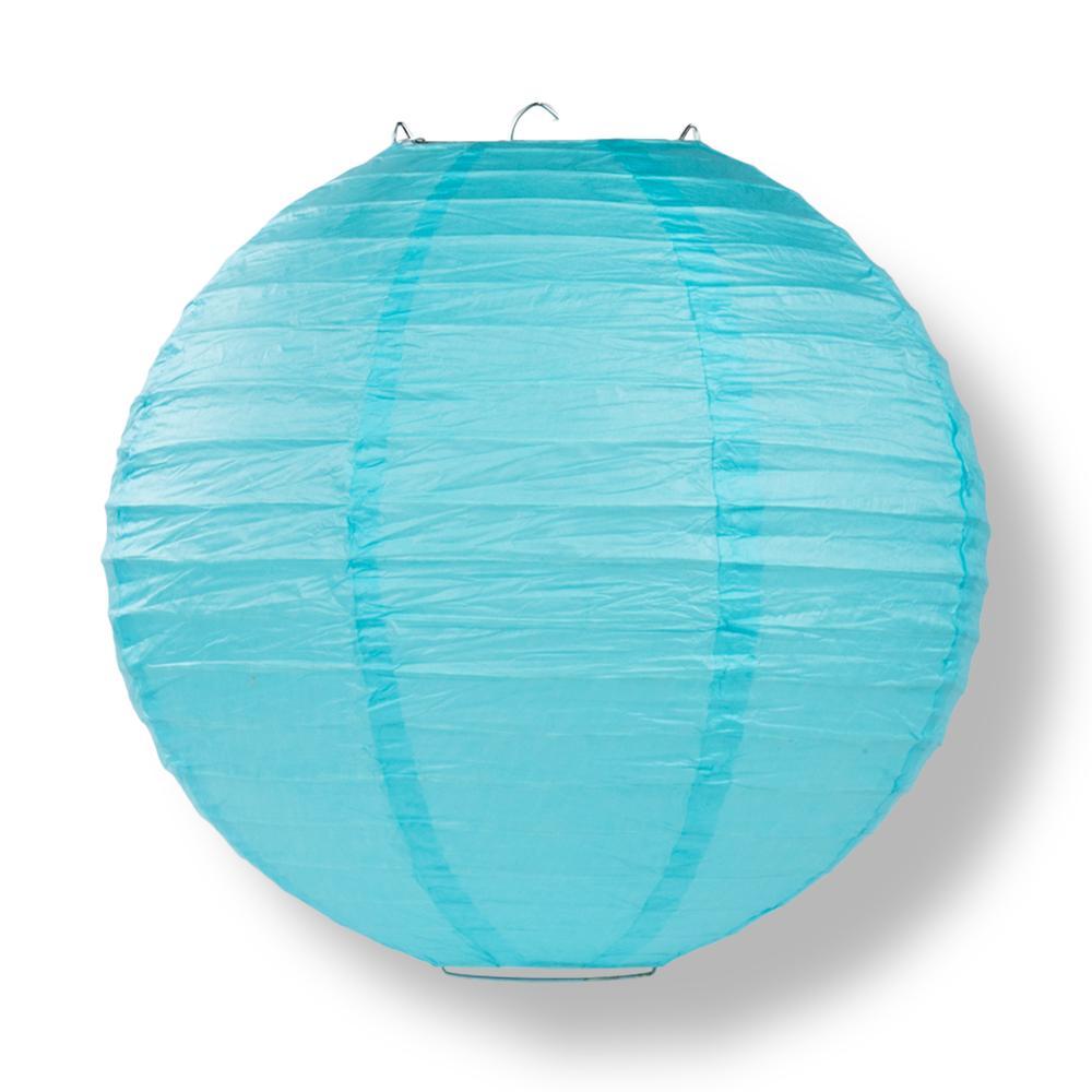 24 Inch Baby Blue Parallel Ribbing Round Paper Lantern - Luna Bazaar | Boho & Vintage Style Decor