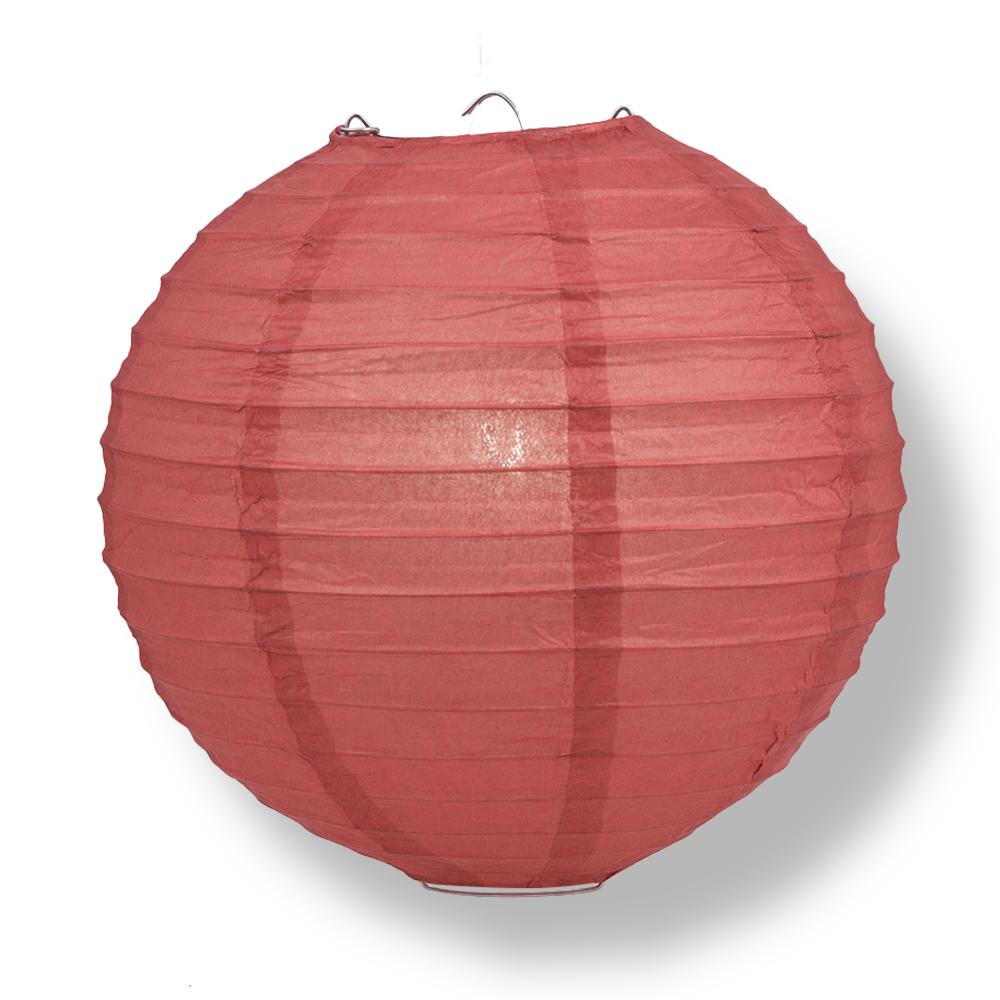 12 Inch Marsala / Burgundy Wine Parallel Ribbing Round Paper Lantern - Luna Bazaar | Boho & Vintage Style Decor