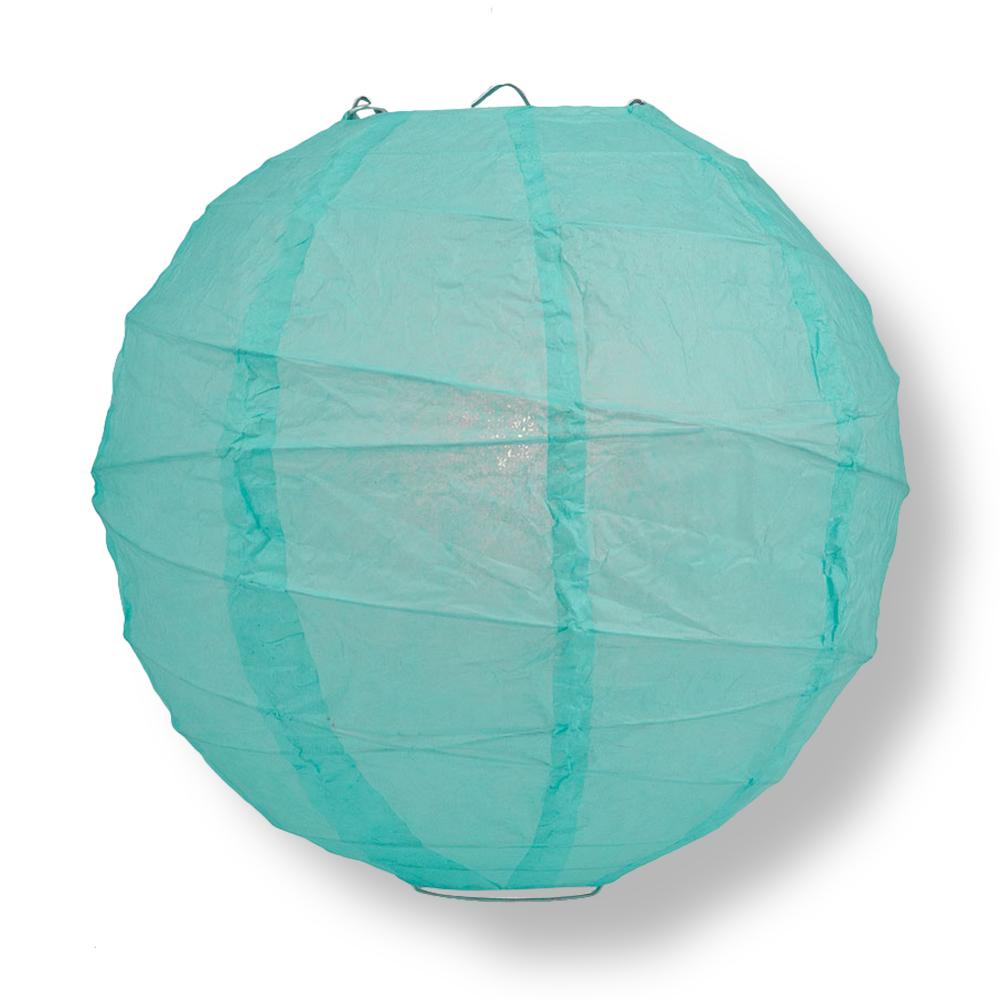 8 Inch Water Blue Free-Style Ribbing Round Paper Lantern - Luna Bazaar | Boho & Vintage Style Decor