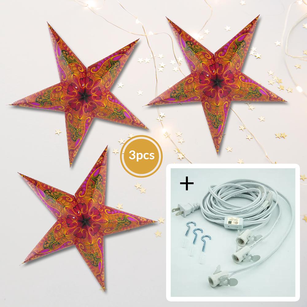 3-PACK + Cord | Violet Purple Oriental Swan 24 Inch Illuminated Paper Star Lanterns and Lamp Cord Hanging Decorations - lunabazaarshop.com - Discover. Decorate. Celebrate.