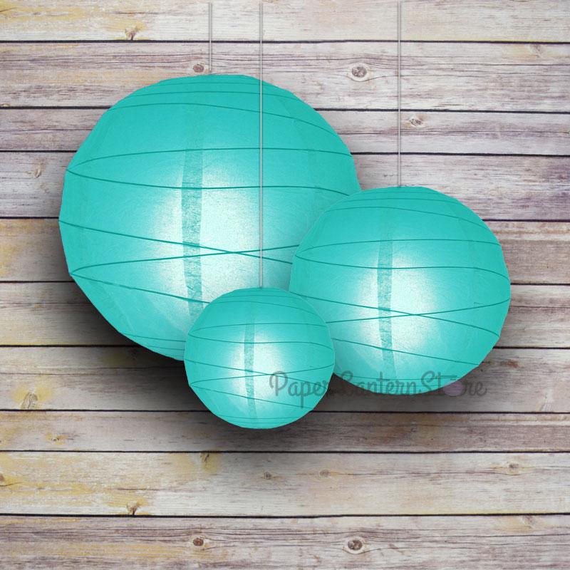 8/12/16" Water Blue Round Paper Lanterns, Irregular Ribbing (3-Pack Cluster) - Luna Bazaar | Boho & Vintage Style Decor