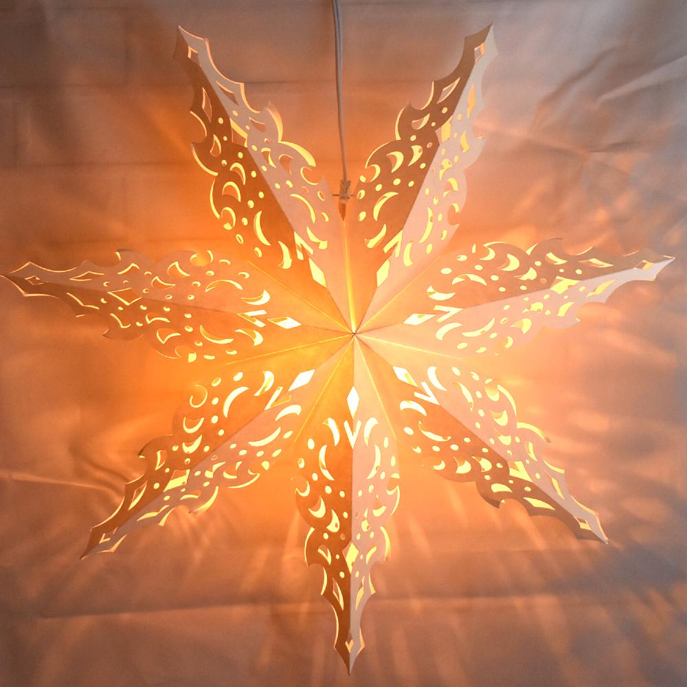 Quasimoon Pizzelle Paper Star Lantern (24-Inch, White, North Star Snowflake Design) - Great With or Without Lights - Holiday Snowflake Decorations - lunabazaarshop.com - Discover. Decorate. Celebrate.