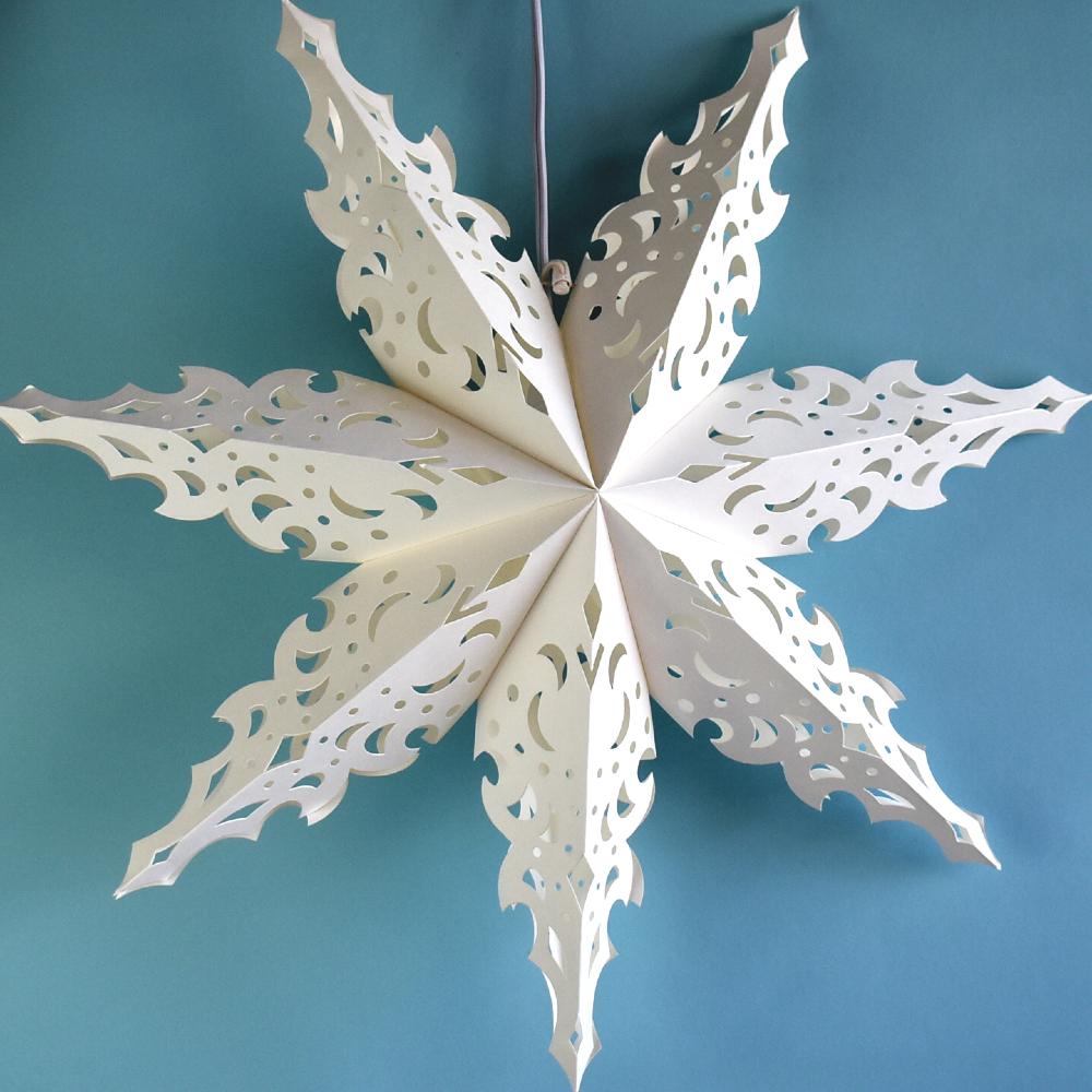 Quasimoon Pizzelle Paper Star Lantern (24-Inch, White, North Star Snowflake Design) - Great With or Without Lights - Holiday Snowflake Decorations - lunabazaarshop.com - Discover. Decorate. Celebrate.